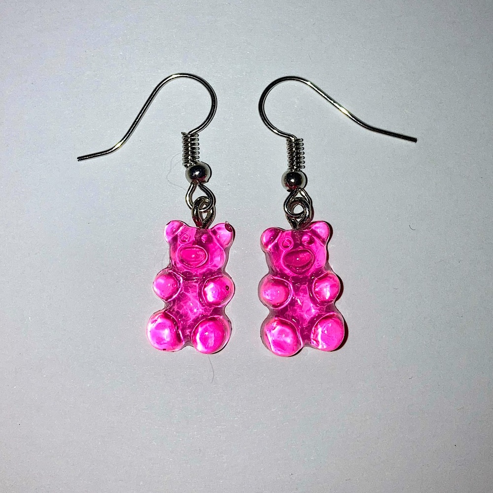 Pink Translucent Gummy Bear Earrings